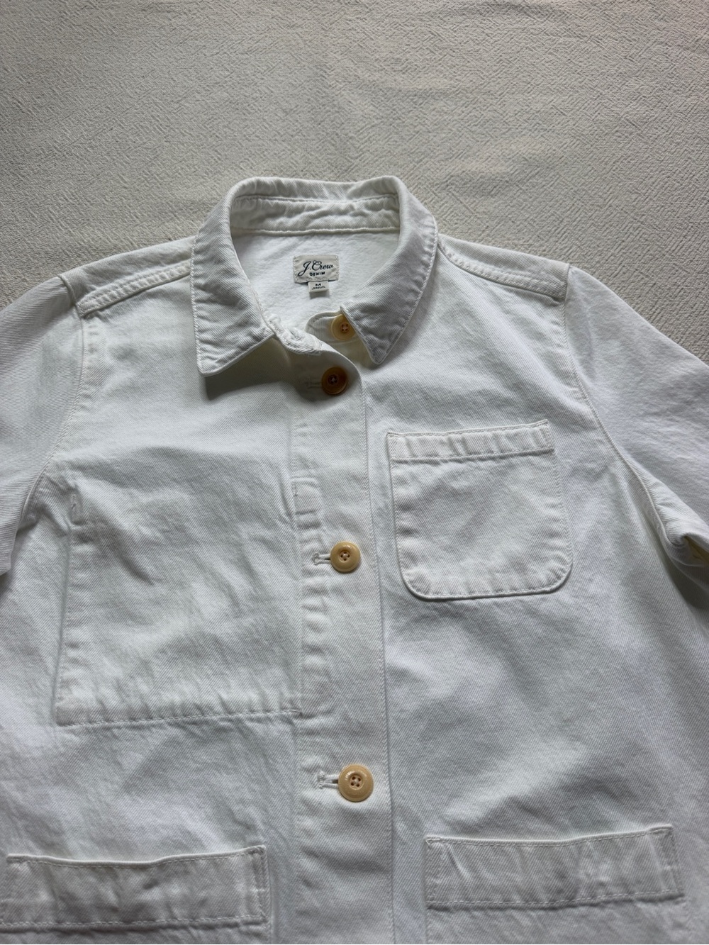 JCREW Denim Garment Dyed Ivory White Chore Jacket M Minimalist Coastal - Picture 4 of 9